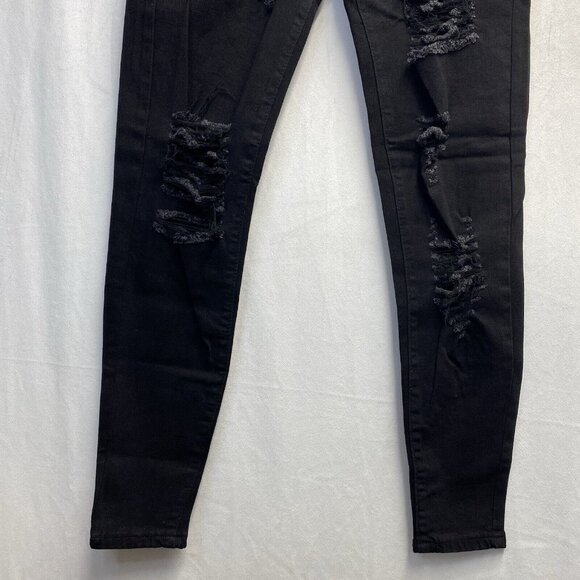 ALLABREVE High-Rise Ripped Skinny Denim Jeans Women Medium Black Stretch New - Picture 10 of 12